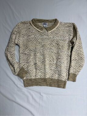 Koret Men’s Cream and Brown Chevron Crewneck Sweater with Collar
